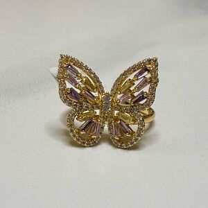 Elegant Gold and Purple Butterfly Ring